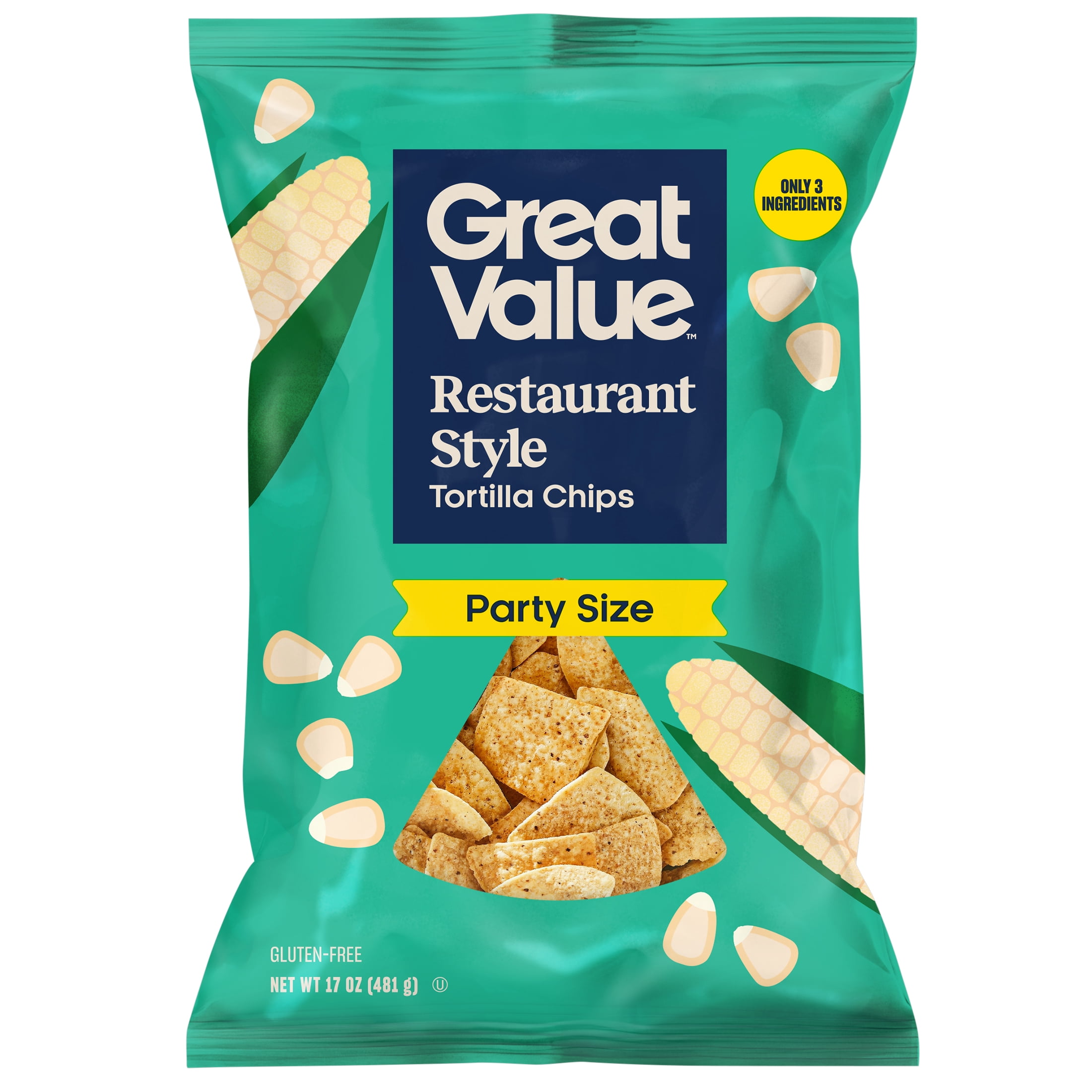 (3 pack) Great Value Restaurant Style Tortilla Chips Party Size, 17 oz