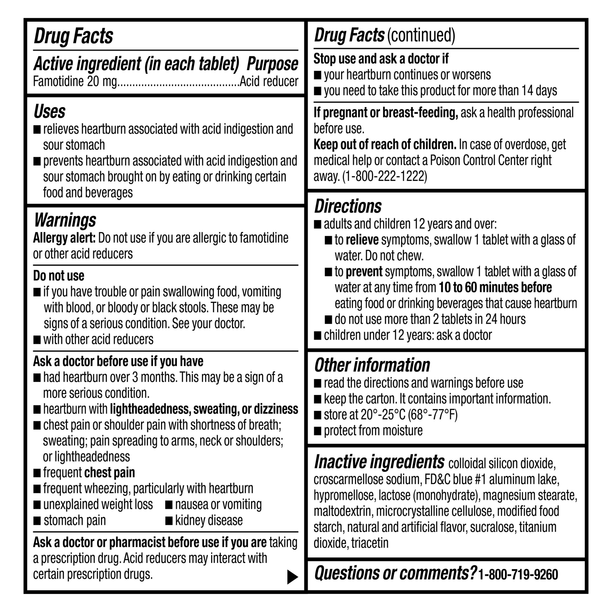 Equate Famotidina Tabletas 20 mg, Menta Fresca, para la Acidez, 100 unidades, Comparar con el Ingrediente Activo de Pepcid AC Fuerza Máxima 6