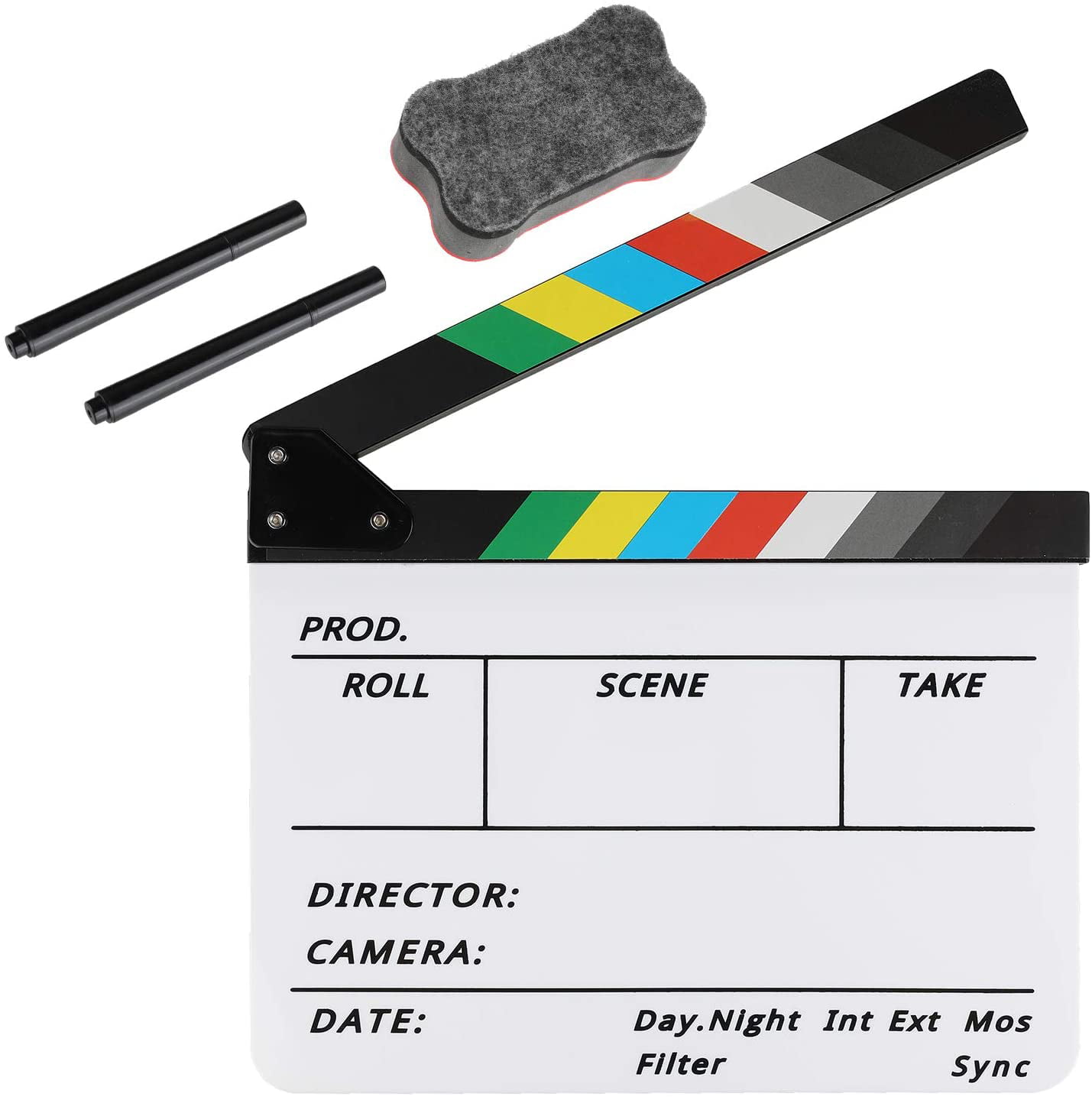 Glarks 8Pcs 10 x 12 inch Acrylic Film Directors Clapboard Set Hollywood Clapper Board Cut Action Scene Clapper Board with Eraser and Hex Wrench for Film Production and Film Theme Party 