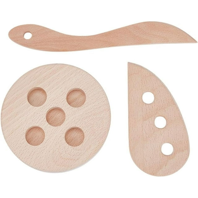 Juego de 3 herramientas de madera para torneado de cerámica, con perfil angular, ideales para tallar moldes de arcilla y cerámica. Color blanco.