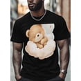 thumbnail image 4 of Sleeping Bear Men's T Shirts Cloud T-Shirt for Men Cute Cartoon Crew Neck Tees Cotton Tops, Black, S, 4 of 7