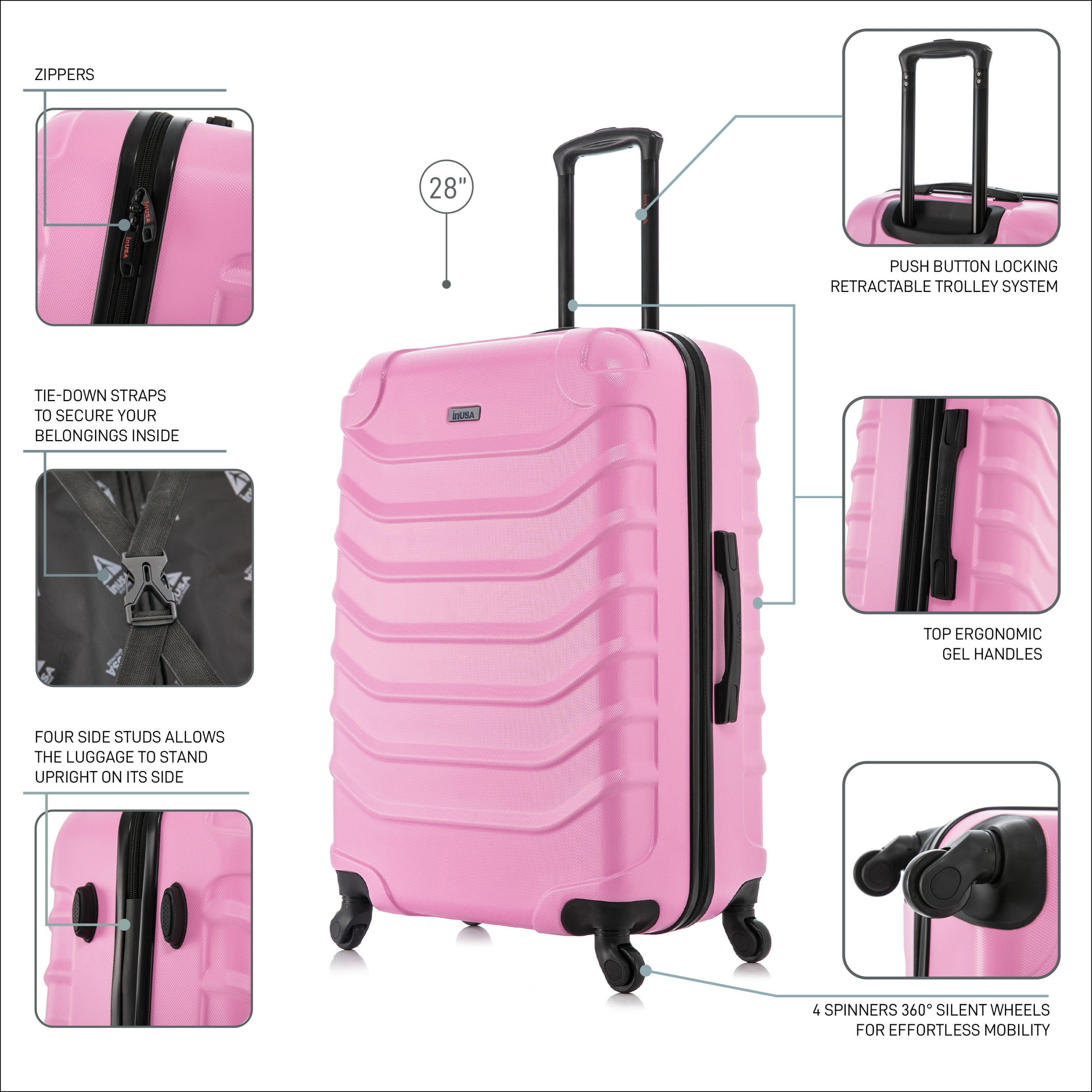 InUSA Endurance 28" Hardside Lightweight Luggage with Spinner Wheels, Handle, and Trolley, Pink