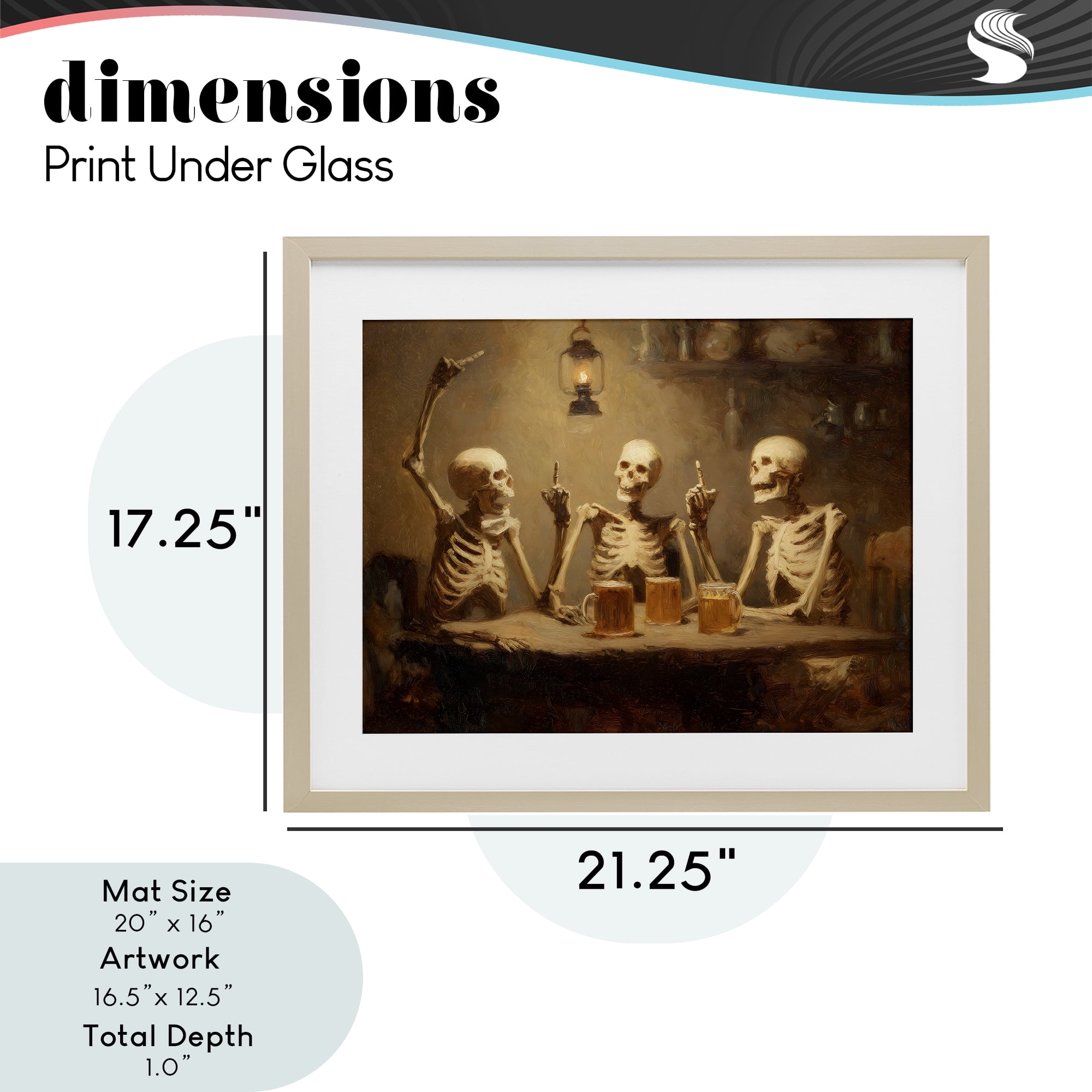 Skeletons Drinking at Tavern Birch Framed Print Under Glass, design by Arlington Prints