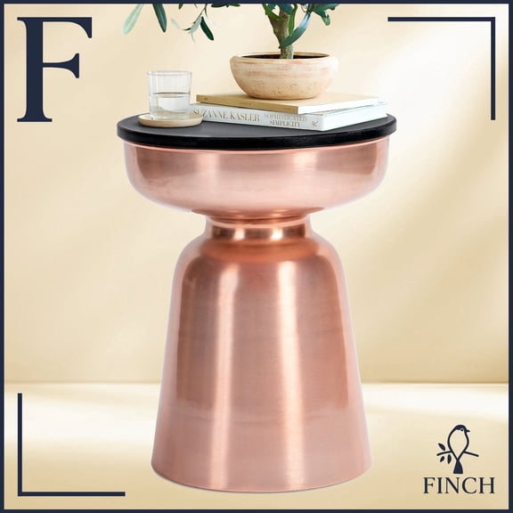Finch Adler Metal Accent Side Table 16 Hourglass Shape Polished Black Rose Gold