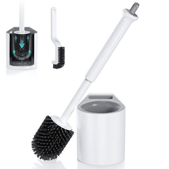 ILAVCLEAN Toilet Bowl Brush and Holder Caddy Set Toilet Cleaner Scrubber with Crevice Brush for Cleaning Bathroom