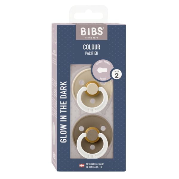 BIBS Pacifiers | 2-Pack | Size 6-18 Months, Natural Rubber Pacifier, Made in Denmark