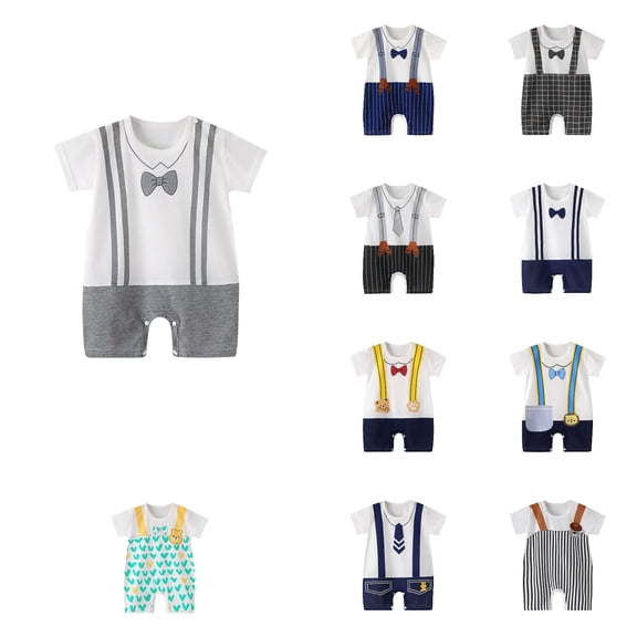 SROBPTY Boys Girls Summer Print Short Sleeve Short Romper for 0-24 Months Newborn Blue, 3-6 Months