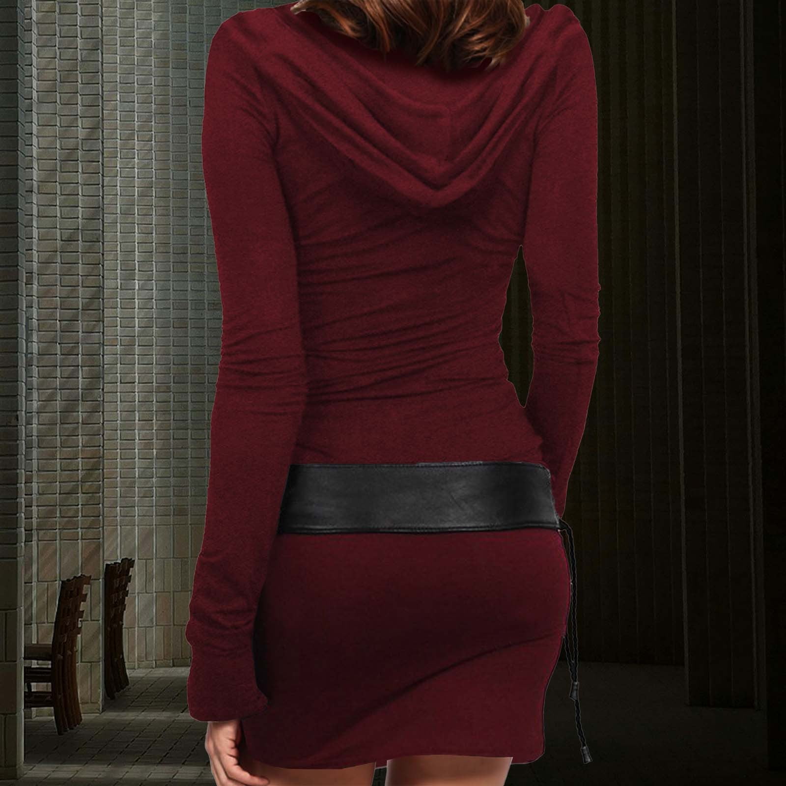 hotojiny Hoodie Mini Dress for Women Comfy Ruched Vintage Party Dresses Fashion Long Sleeve Bodycon Pencil Dress