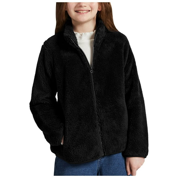 Gubotare Boys Fleece Jacket Boys Full Zip Soft Polar Fleece Jacket Outerwear Coat with Pockets Size 7-8 (Black,7-8 Years)