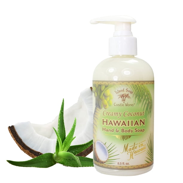 Island Soap & Candle Works Jabón de manos líquido botánico - Jabón de manos vegano para hombres y mujeres - Cuidado de la piel de lujo para el baño - Regalos hawaianos para pieles sensibles - Coco cre