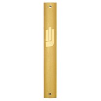 A&S Mezuzot Aluminum Mezuzah Case with Exclusive Modern Shin Design Easy Peel and Stick Judaica Door Mezuza for Parchment Scroll (Gold, 7 Inches)