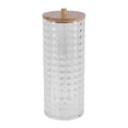 thumbnail image 1 of Unique Bargains 1 Pc Soporte para Hisopos de Algodón Cilíndrico con Patrón de Diamante y Tapa de Bambú Transparente Tono de Madera, 1 of 6