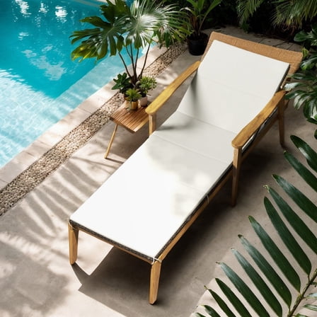 Demifill 2 Piece Outdoor Chaise Lounge Chair Set, Rattan Patio Chaise with Armrests for Outdoor as Garden, Backyard, Porch, White