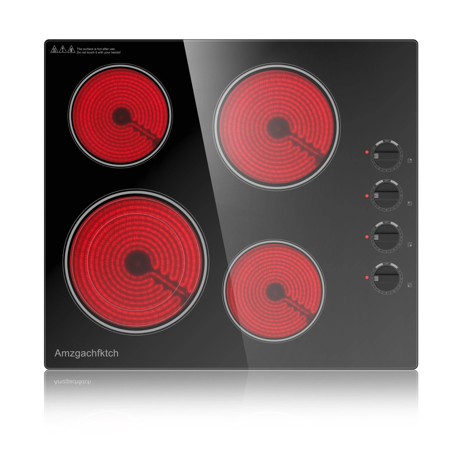 24 inch Built-In 4 Burner Electric Cooktop Dual-Ring Burners 6700W Radiant StoveTop with Knob Control Residual Heat Indicator auto shut off, 220V~240V Hardwire (No Plug)