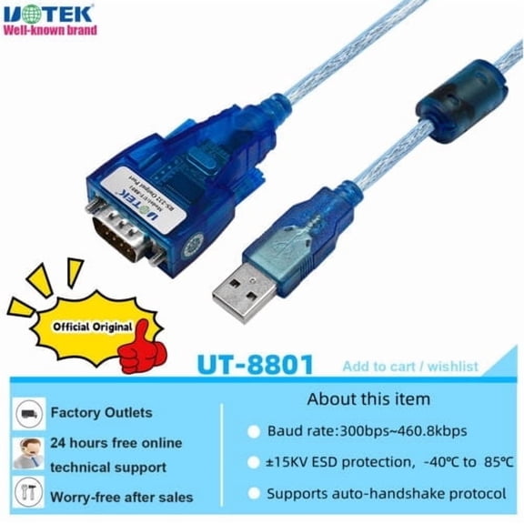 Rocstor Y10C898B1 FTDI USB to Serial RS232 Adapter Cable - 3'