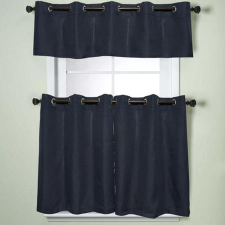 Sweet Home Collection Modern Subtle Texture Solid Navy Kitchen Curtain Parts With Grommets Tier 