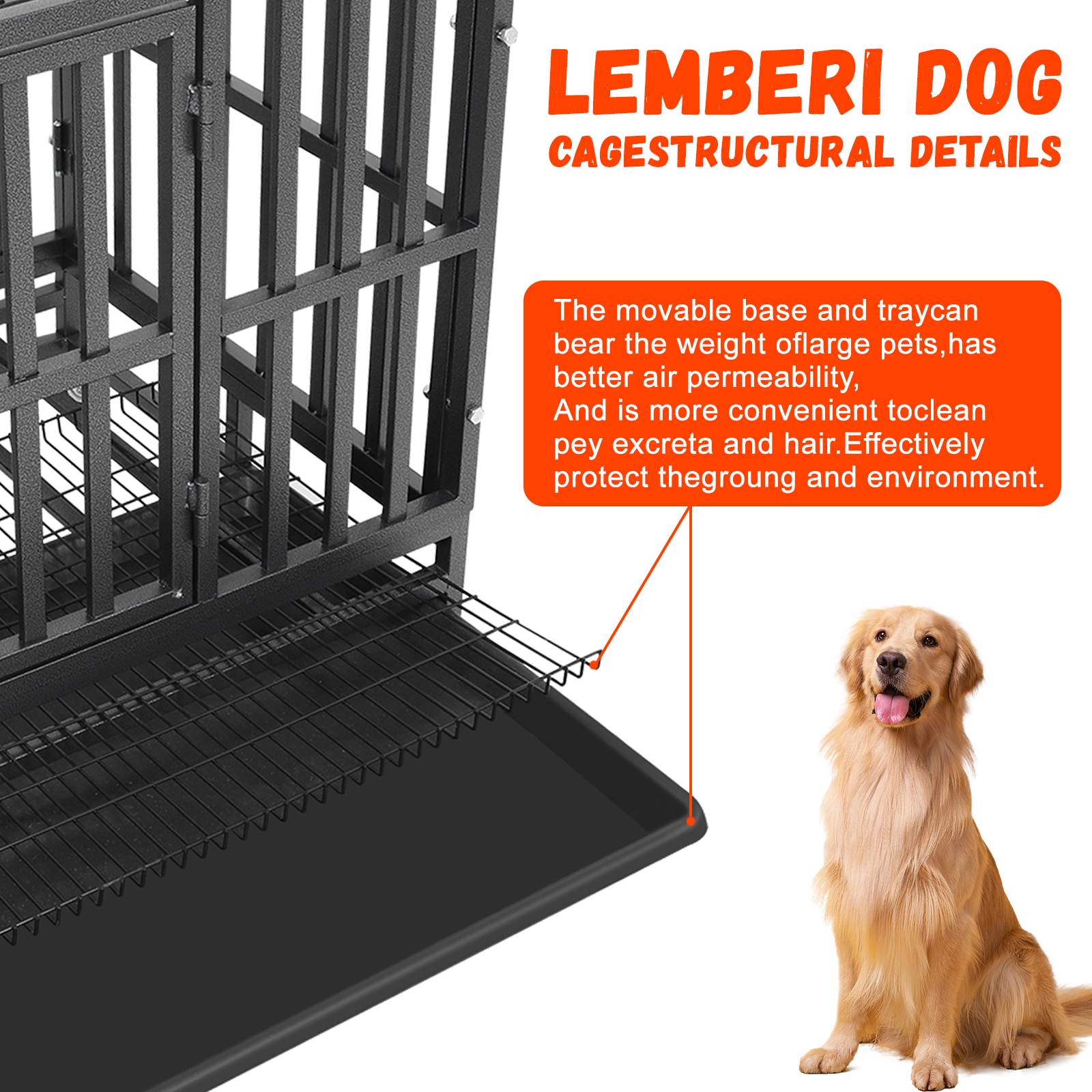 Confote 48 Inch Heavy Duty Dog Crate Metal Kennel, Pet Cage with Lockable Wheels, High Anxiety Double Door for Medium Large Dogs