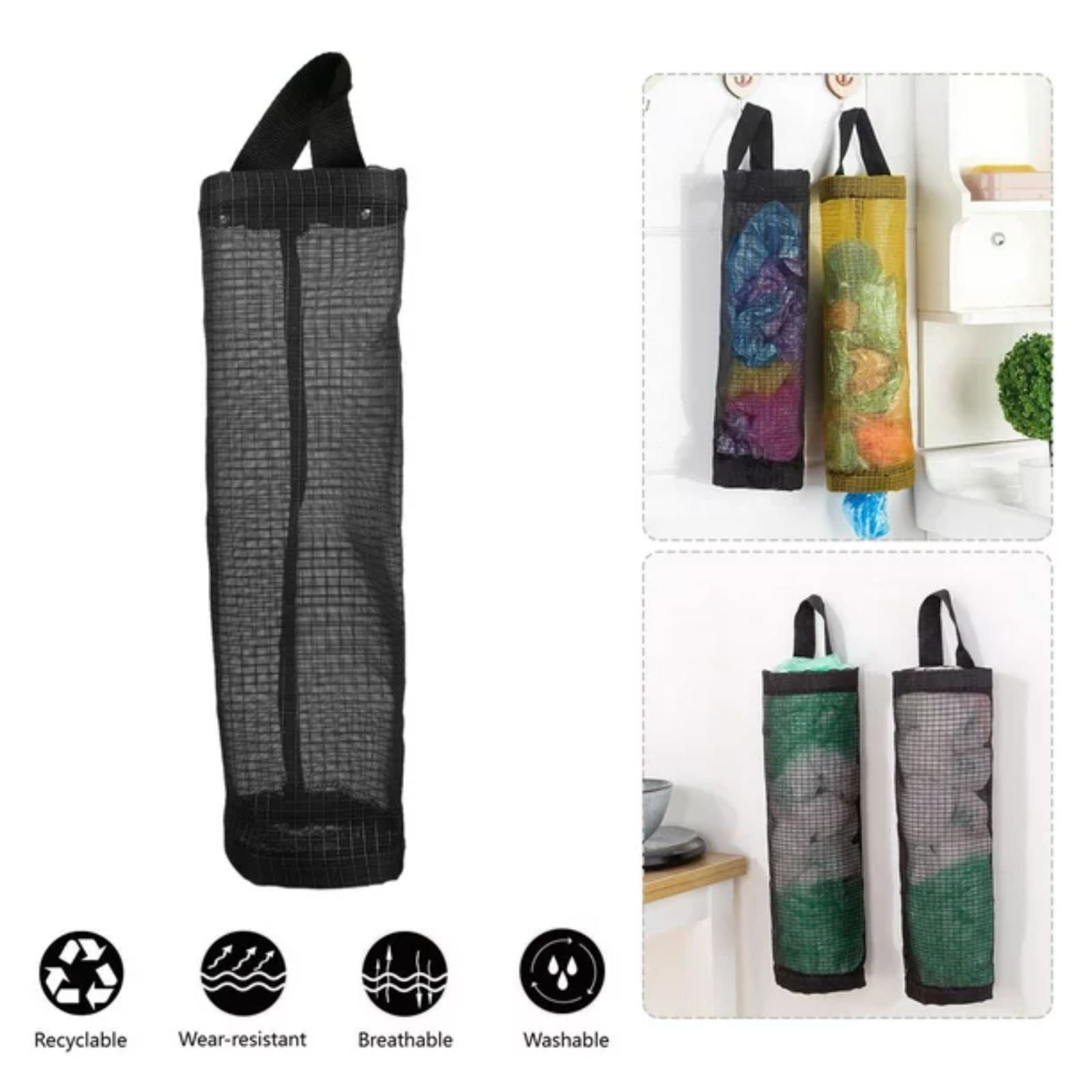 Hunpta Home Grocery bag Holder Wall Mount Storage Plastic Kitchen organizer Green 