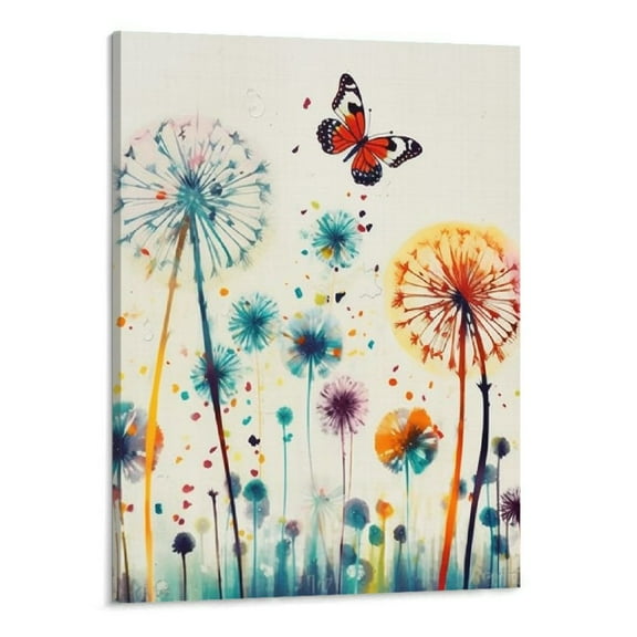 Creowell Dandelion Flowers Nature Art Watercolor Poster Canvas Wall Artwork for Home Decor - Dandelion Flowers Canvas Print Wall Art Painting Ready to Hang 16x20inch