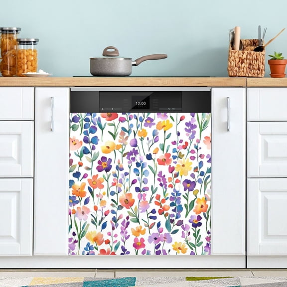Yayeee Magnetic Dishwasher Cover for The Front Decoration Home Kitchen Machine Sticker Protector, Purple Wildflower Pattern