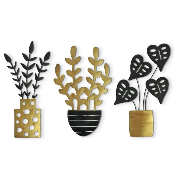 Americanflat Three Metal Plants Wall Decor Set 3 X 10" Plants as
