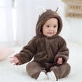 thumbnail image 4 of Winter Warm Newborn Baby Boy Girl Fleece Jumpsuit Hooded Romper Coat Outwear Dark Brown 0-3 Months, 4 of 11