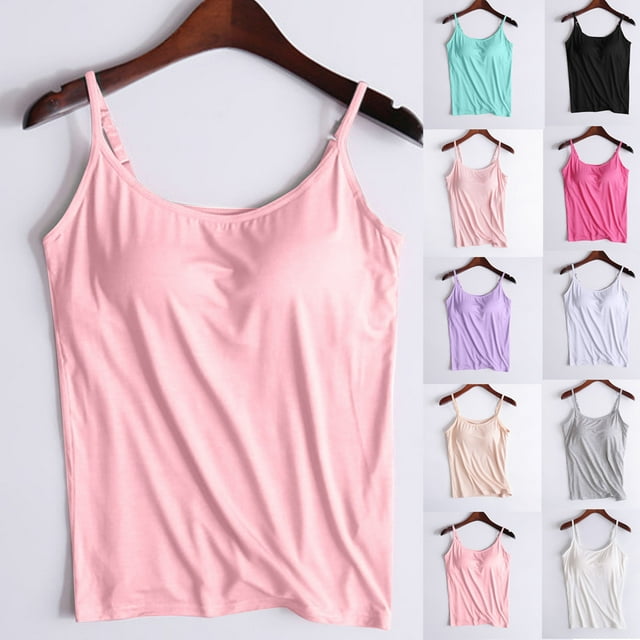 Spring Saving!CEHVOM Ladies Camisole with Built In Bra Cups, Women Summer Built-In Bra Tank Top Plus Size Camisole Yoga Tanks Tops