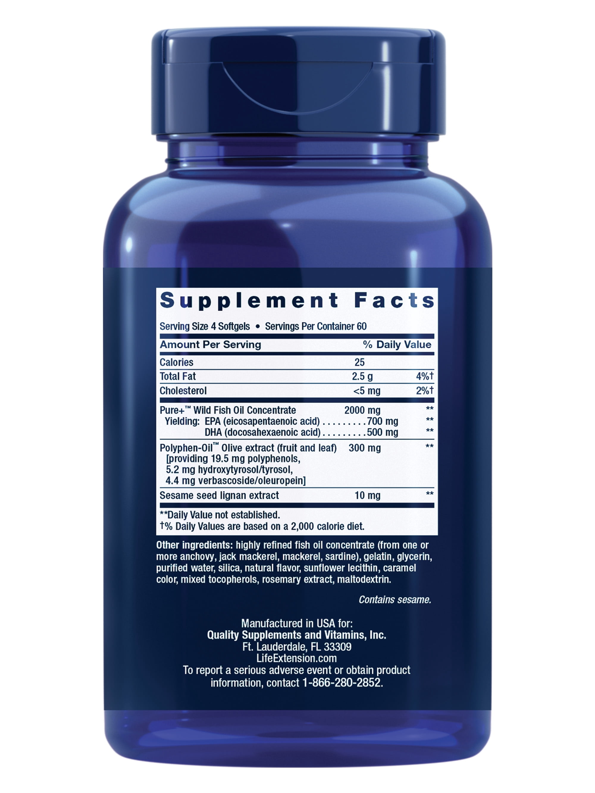 Life Extension Super Omega-3 EPA/DHA Fish Oil, Sesame Lignans & Olive Extract - Omega 3 Supplement - For Heart Health and Brain Support - Gluten Free, Non-GMO - 240 Easy-to-swallow Softgels