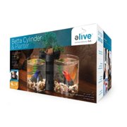 Angle View: Elive Black Planter Clear Glass Betta Cylinder and Planter, 0.5 gal