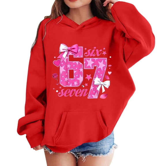 67 Six Seven Letter Hoodies Sweatshirts For Kids Hoodies Sweatshirts Casual Girls Long Sleeve Hooded Sweatshirt With Pocket Cute Print Pullover Playwear Soft Jacket Red 160(11-12 Years)