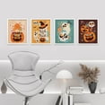 thumbnail image 2 of PixonSign Framed Wall Art Halloween Celebrations Holidays Posters, Set of 4 Cute Ghost Jack O' Lantern Candy Cartoon Illustrations Wall Decor, Adhesive Canvas Prints for Home Decor - 11"x14" White, 2 of 5