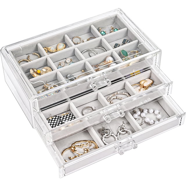 Joyero ProCase organizador para pendientes con 3 cajones, color gris