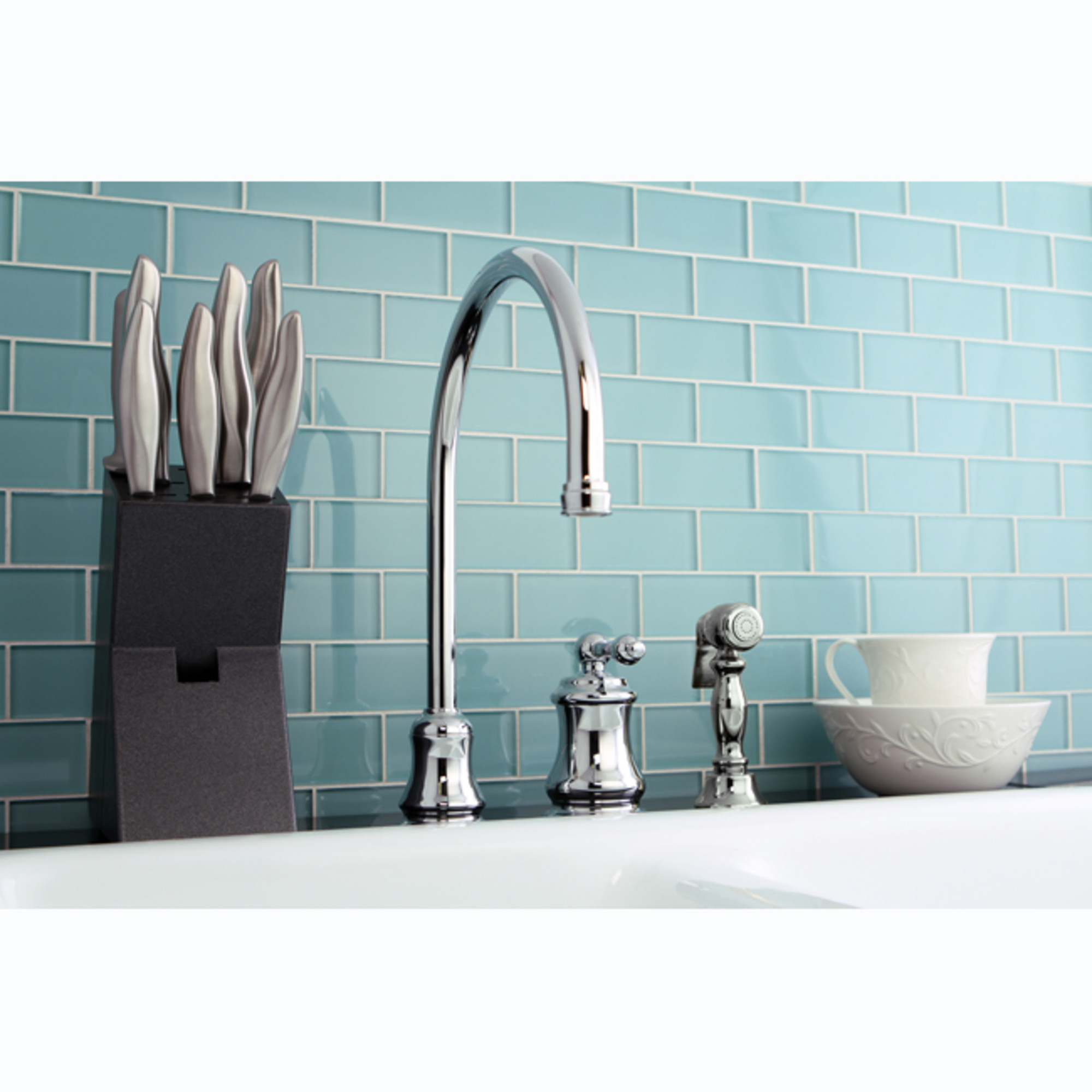 Kingston Brass KS3811ALBS Restoration Single-Handle 3-Hole Widespread Kitchen Faucet with Brass Sprayer in Polished Chrome
