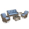 thumbnail image 3 of ODELIO 5‑Piece All‑Weather Wicker Patio Furniture Set, Outdoor Conversation Set with High‑Back 360° Swivel Rocking Chairs & Auto‑Solar Light Coffee Table, Denim blue, 3 of 8