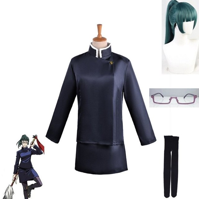 Anime Jujutsu Kaisen Cosplay Costume Maki Zenin Wigs Top Skirt Zenin Maki Glasses Halloween Party Women Uniform yaoshenbao LED