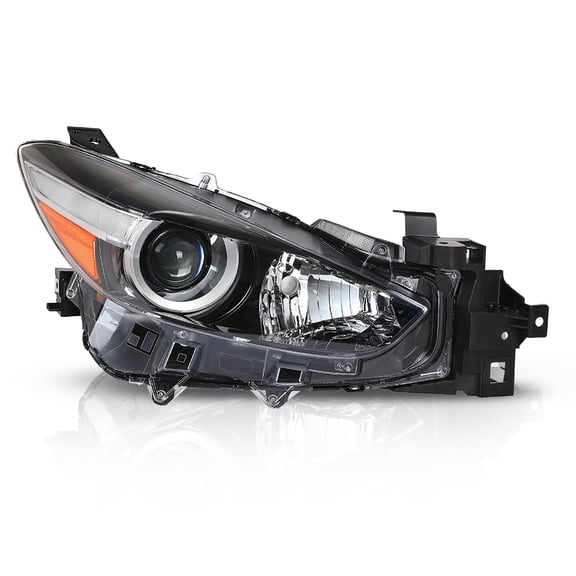 Projector Halogen Headlight Right Passenger Side Fit for Mazda 3 2017-2018 4-Door Sedan & Hatchback Clear Lens Black Housing Amber ReflectorBumper Headlamps,faros delanteros