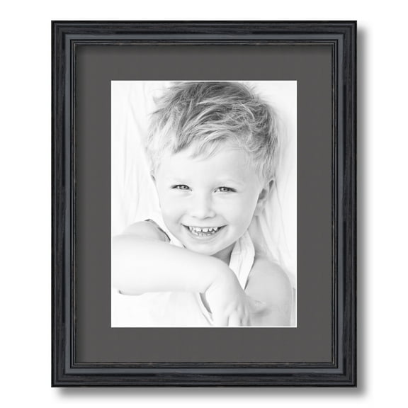 ArtToFrames 13x16" Matted Picture Frame with 9x12" Single Mat Photo Opening Framed in 1.25" Black Stain on Solid Red Oak and 2" Charcoal Mat (FWM-4083-13x16)