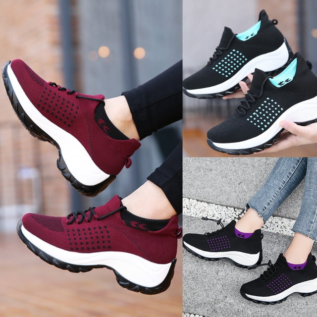 Women Lace-up Arch Support Breathable Sneakers Running Platform Tennis Shoes
