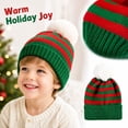 thumbnail image 2 of Voska Kid's Green Red Striped Christmas Beanie Hat Winter Warm Stretchy Knit Ear Cover Cap Unisex Boys Girls Holiday Daily A, 2 of 6
