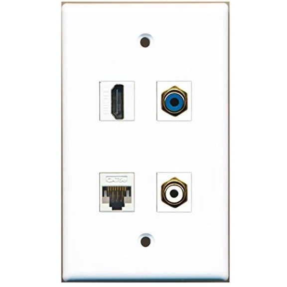 RiteAV - 1 Port HDMI 1 Port RCA White 1 Port RCA Blue 1 Port Cat5e Ethernet White Wall Plate