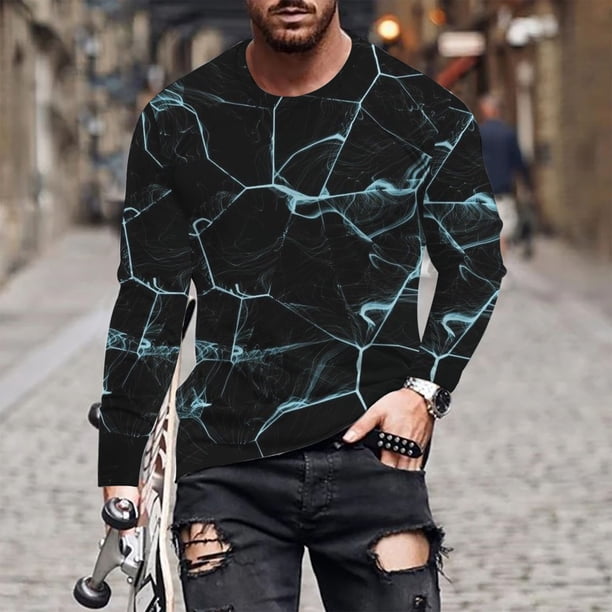 Blusas y camisas de manga larga con cuello redondo. Nueva camiseta casual de manga larga para hombre. Camiseta deportiva con estampado navideño. Blusas y camisas de manga larga con cuello redondo. Blu