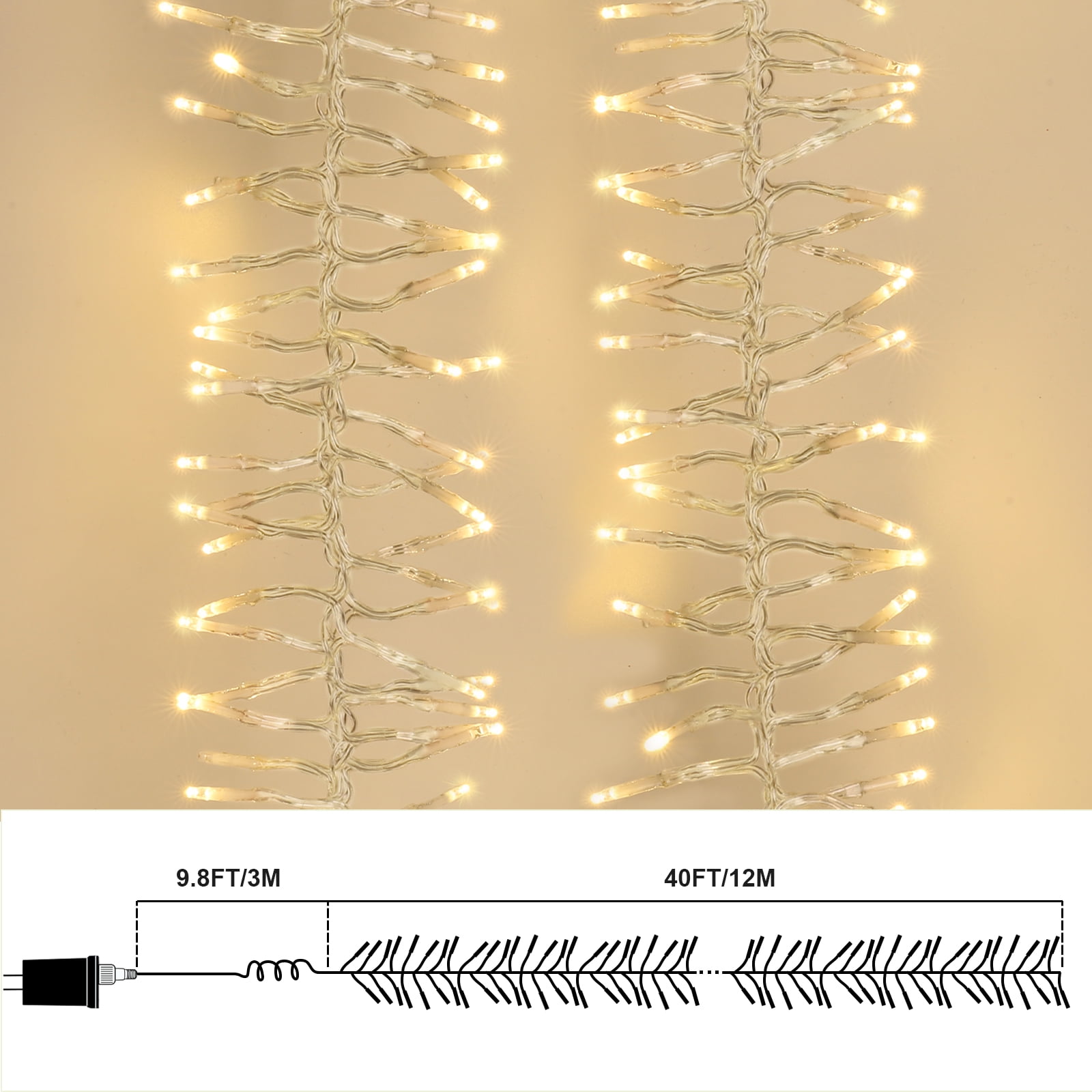 Christmas Mini Tree Lights Outdoor Cluster Light, 1000 LED Firecrackers String, 16 Modes Timer Remote Waterproof Plug in Twinkle Fairy Lights for Garland Window Party（Warm White）