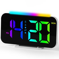 REGALWOVEN Loud Alarm Clock, Adjustable Volume, Large LED Display Digits Clocks for Home Decor White Housing With Colored Light 6.3"L x 1.0"W x 3.4"H