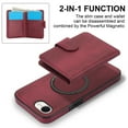 thumbnail image 4 of Dteck Magnetic Detachable Wallet Case for iPhone 16e,Luxury Leather 2 in 1 Case Compatible with Mag Safe Card Slot Pocket Stand Shockproof Cover for iPhone 16e,Winered, 4 of 5