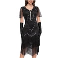 thumbnail image 7 of Women's Retro 1920s Sequins Flapper Dress Floral Lace V Neck Vintage Fringed Evening Party Cocktail Dresses, 7 of 7