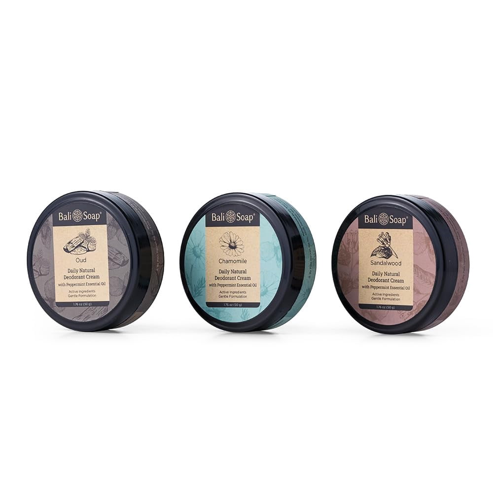 Bali Soap Natural Deodorant Cream Variety Pack, 3 Scents ? Peppermint, Sandalwood, Chamomile