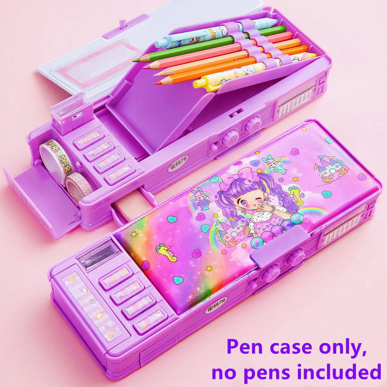 Rkzdsr Three-Layer Color Matching Pencil Case for Elementary, Middle, and High School Students School Supplies Pencil Pouch for Teen Girls Cute Pencil