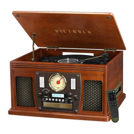 Victrola Wood 8-in-1 Nostalgic Bluetooth Record Player with USB Encoding and 3-speed Turntable - Mahogany