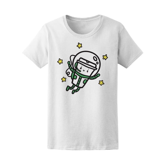 Funny Cute Coffee Cup Astronaut T-Shirt Women -Image by Shutterstock, Female x-Large