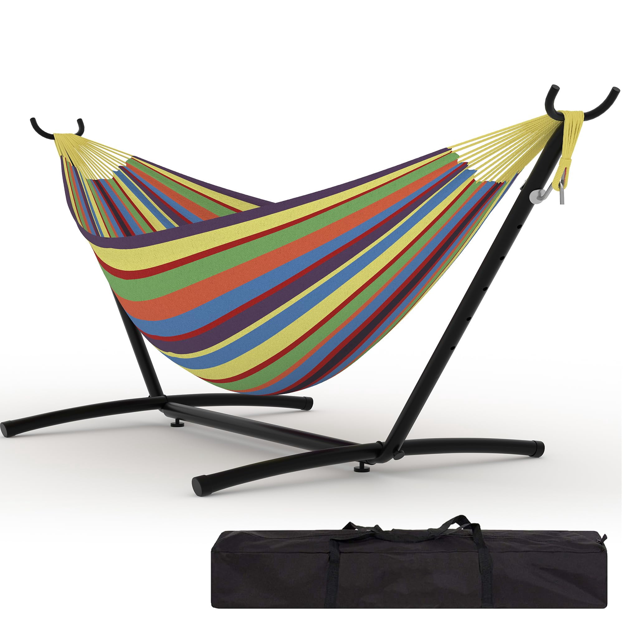 Double Hammock with Adjustable Steel Stand – Portable 2-Person Hammock with 450 Lbs Capacity, Waterproof Carry Bag & Space-Saving Design for Backyard, Beach & Balcony